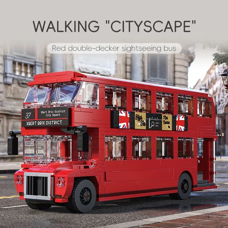 745PCS British Retro Double Decker Bus Model Building Blocks City Tour Bus Car Bricks Desktop Decoration Kids Toys Holiday Gifts