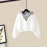 2026 Girl Spring Autumn New Casual Tracksuit Matching Set Korean Elegant Fake Two-piece Hooded Sweatshirt+Loose Cargo Pants Suit