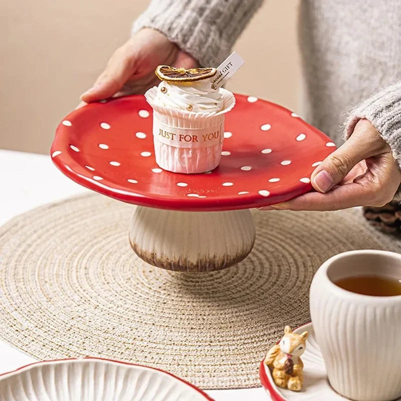 Creative Cute Mushroom Ceramic Coffee Cupcake Plate Kettle Tableware Home Cartoon Mushroom Tea Set Mug Plate Kitchen Utensils
