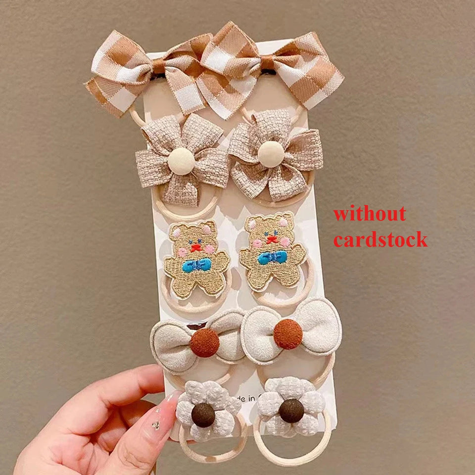 10PCS/Set Milk Coffee Girl Hair Ropes Cute Rabbit Bow Baby Princess Ponytail Rubber Bands Hair Accessory for Girl