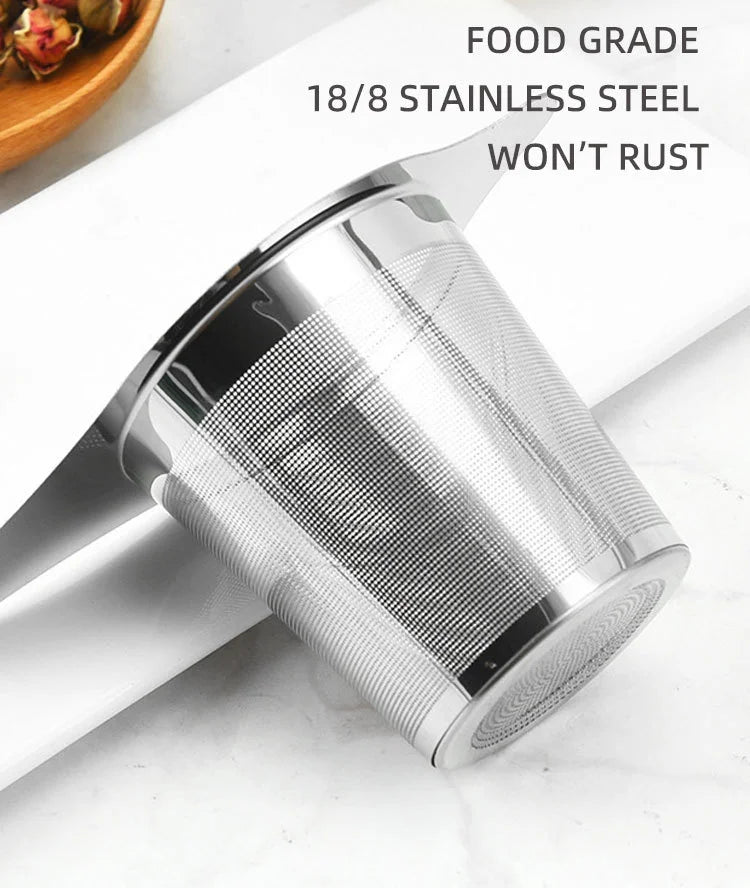 Tea Infuser Basket with Dual Handle Fine Mesh Stainless Steel Cup Loose Leaf Tea Funnel Strainer Tearoom Supplies