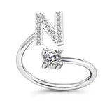 LATS Zircon Initial A-Z Letter Rings for Women Girl Adjustable Opening Ring Name Alphabet Female Wedding Fashion Jewelry Gift