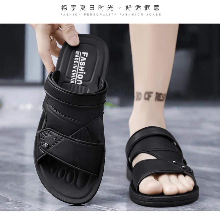 Summer Men's Sandals Leisure Beach Shoes Male Holiday Slippers Outdoor Retro Comfortable Casual Sandals leather Men Slippers