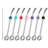 Stainless Steel Drinking Straw Spoon Tea Filter Yerba Mate Tea Straws Bombilla Gourd Reusable Coffee Tea Tools Washable Tea Tool