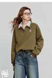 TOYOUTH Women Sweatshirt 2025 Autumn New Green Velvet Embroidery Contrasting Color Splicing Double Layer Collar Pullover Hoodies