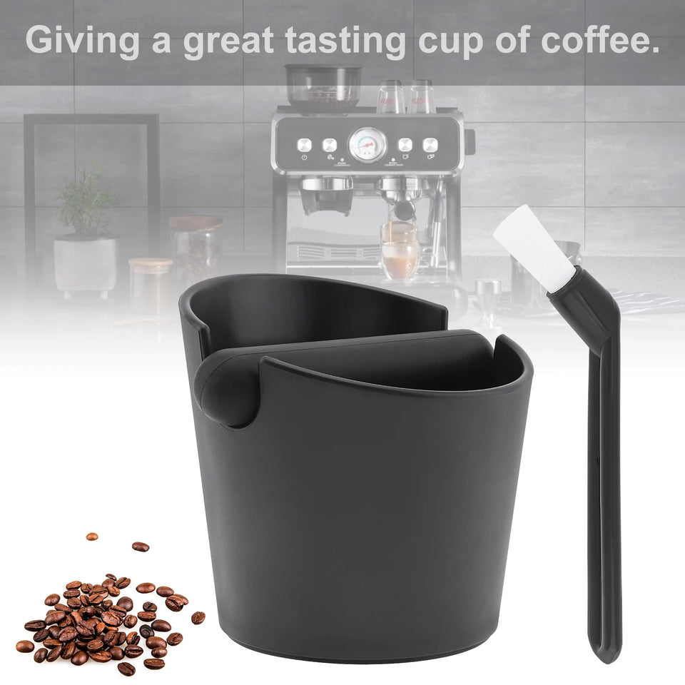 Serviceable Shock Absorption Coffee Knock Box with Espresso Cleaning Brush, Removable Knock Bar Espresso Dump Bin