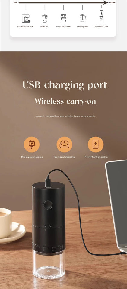 2025 Electric Coffee Bean Grinder Rechargeable Automatic Grinder Portable Coffee Grinder with ceramic core
