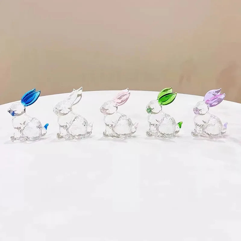 Crystal Rabbit Bunny Figurine Collectibles Spring Easter Decoration Glass Art Animal Paperweight Ornament Creative Gift