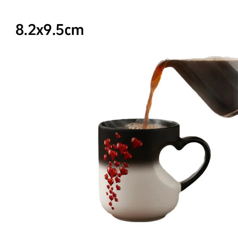 Heat Sensitive Color Changing Heart Handle Mug Strange Rare Mate Couple Valentine's Day Wedding Coffee Mug Cup Festival Gifts