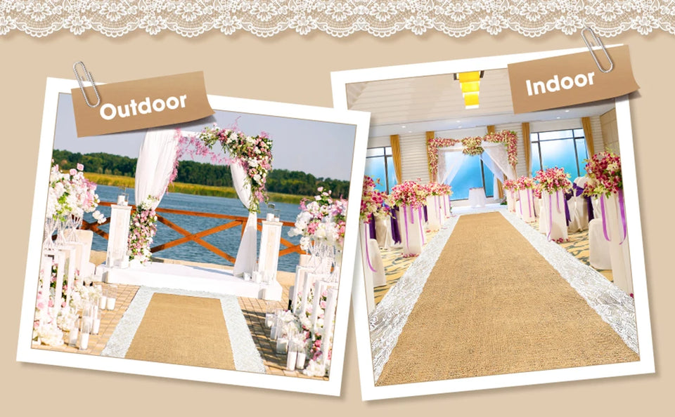 Natural Burlap Table Runner Farmhouse Jute Fabric Kitchen Coffee Tablecloths for Wedding Aisle Carpet Garden Outdoor Decorations