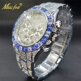 MISSFOX Men Watches 2021 Luxury Large Case With Baguette Full Diamond Quartz Wristwatch Chronograph Calendar Watch Droshipping