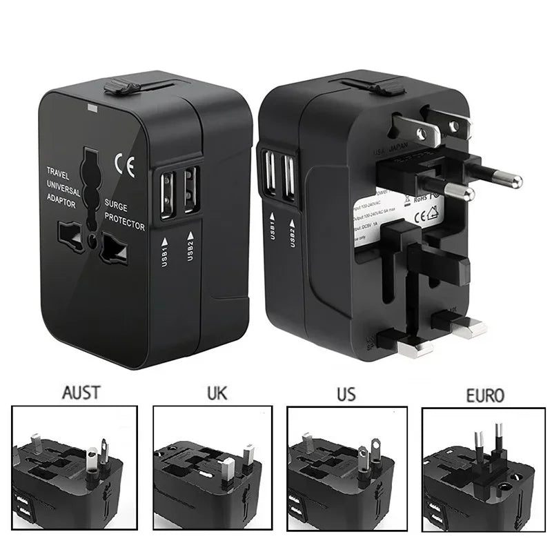 Universal Travel Adapter EU UK US AU AC Power Charger Adapter Global Conversion Plug Dual USB PD Port Travel Conversion Socket