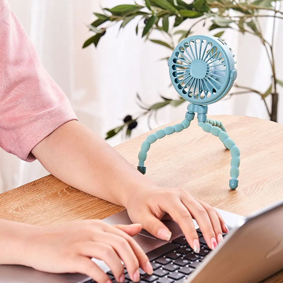 Baby Stroller Fan with Flexible Tripod Portable Handheld Fan USB Charging Mini Desk Cooling Fan 500mAh for Baby Stroller Student
