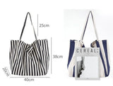 2023 Fashion Ladies Classic Striped Canvas Handbag Large Capacity Shoulder Bag For Female Simple Beach Casual Totes Shopping Bag