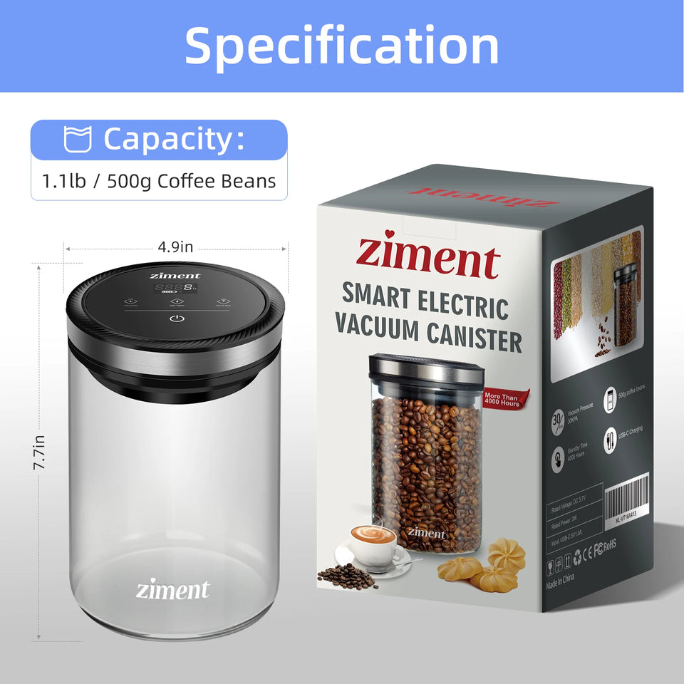 Vacuum Sealed Jar Coffee Bean Storage Bottle 1.6L/1.1lbs Kitchen Food Grain Tea Glass Jar Fresh Storage Jar Kitchen Accessories