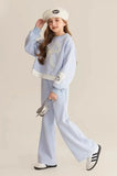 Top & Pants 2-Piece Set Sweatshirt Bow Korean Children's Clothing 2025 Autumn Winter Suits Clothes for Girls From 7 To 8 Years
