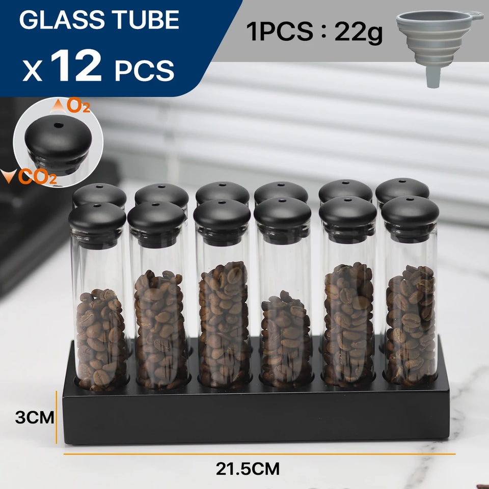 Coffee Beans Storage Container Display Rack Walnut Tea Tube Bottle Glass Espresso Coffee Accessories Tool Barista Coffeware Sets