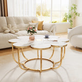 Tribesigns Faux Marble Coffee Table, White and Gold Flower-Shaped Accent Table for Living Room