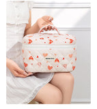 Storage Organizer Cherry Printing Makeup Bag Quilted Cosmetic Pouch Large Travel Cosmetic Bag Cute Cotton Makeup Pouch