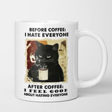 Cat Befor Coffee I Hate Everyone,After Coffee I Feel Good Ceramic Coffee Mug Travel Tea Milk Cup Friends Birthday Gift
