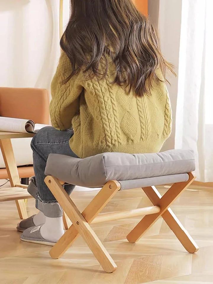 Household Small Stool Foldable Sofa Stool for Living Room Foot Stool Beech Wooden Leisure Low Stool Portable Desk Footrest