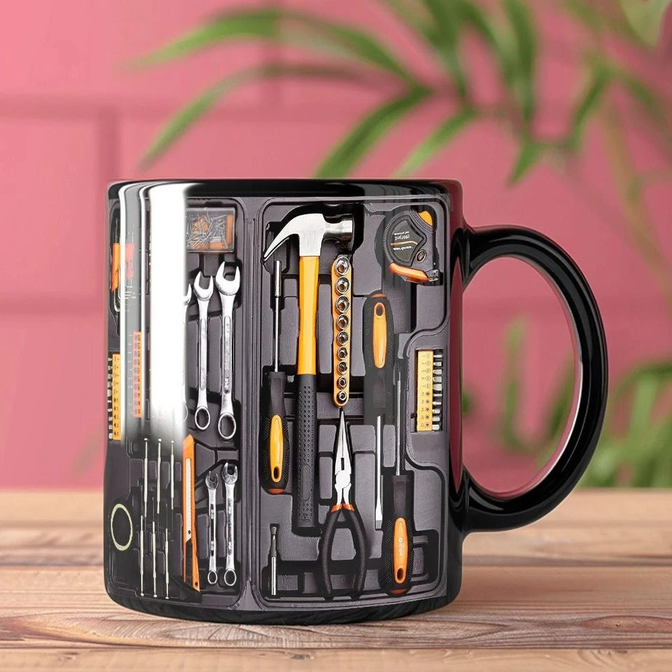 Funny 325ml Coffee Mug Ceramic Toolbox Design Mechanic Water Cup Sturdy Wrench Pattern Mechanic Mug Auto/Car Mechanic Gift