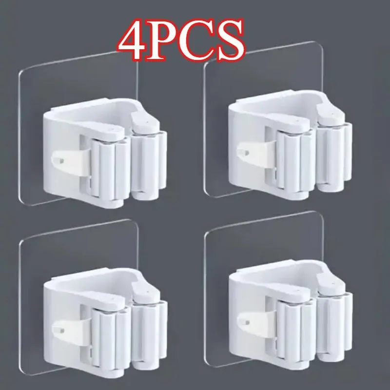 Self-Adhesive Mop Holder Non Perforated Wall Mount Broom Organizer No Drilling Kitchen Bathroom Storage Rack Clip