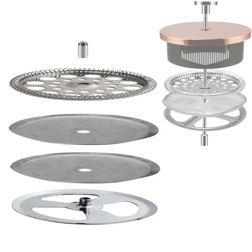 4pcs French-Press Filters Mesh Filter Spiral Plate Cross Plate Replacement 350/600/1000ml For Coffee Machine