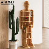 Furniture Modern Living Room Furniture Storage Wooden Black Corner Decoration Standing Bookshelf Human Modeling