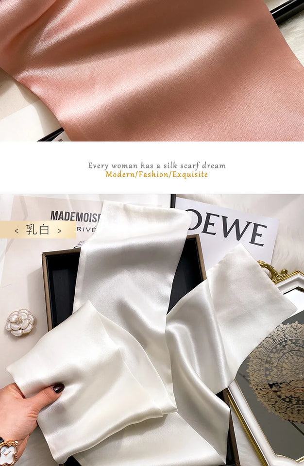 Fashion Design 100% Real Silk Skinny Scarves Handle Bag Ribbons Foulard Tie Hair Band Neckerchief Print Headbands For Women