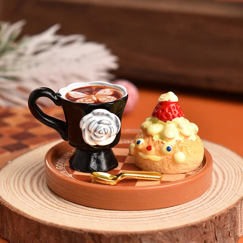 3pcs/set Miniature Dollhouse Rose Coffee Cup Drinks Kitchen Food For Doll Accessories Girl Toy