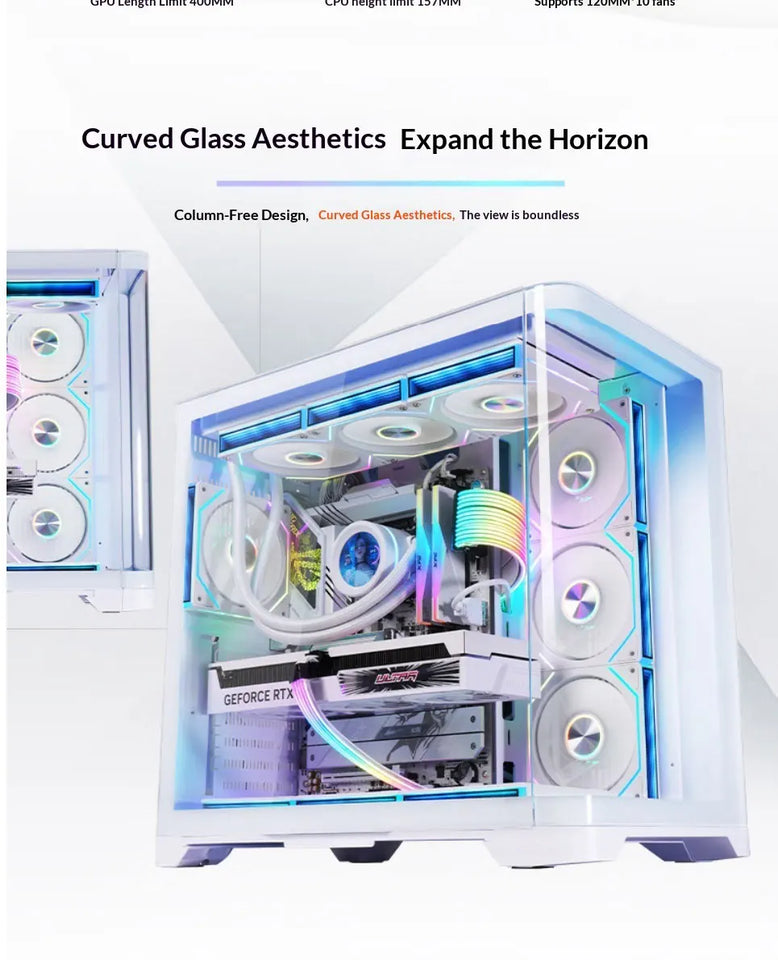 WJCOOLMAN Sky Ceiling PLUS ATX curved glass sea-view room computer case Supports 360-degree water cooling