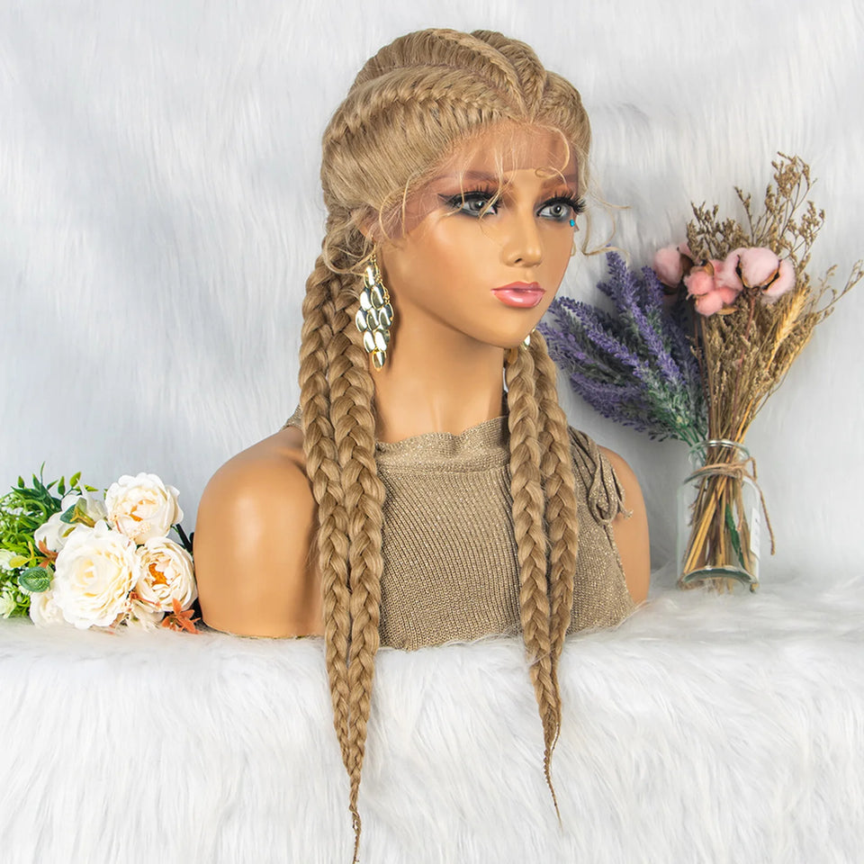 KIMA New Arrival 26 Inches Braided Wigs Synthetic Lace Front Hair Wig With Baby Hair for Black Women