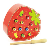 Kids Insect Catching Game Magnetic Fishing Toys Apple Strawberry Shaped Development Fine Motor Skill Toy Gift for Toddler
