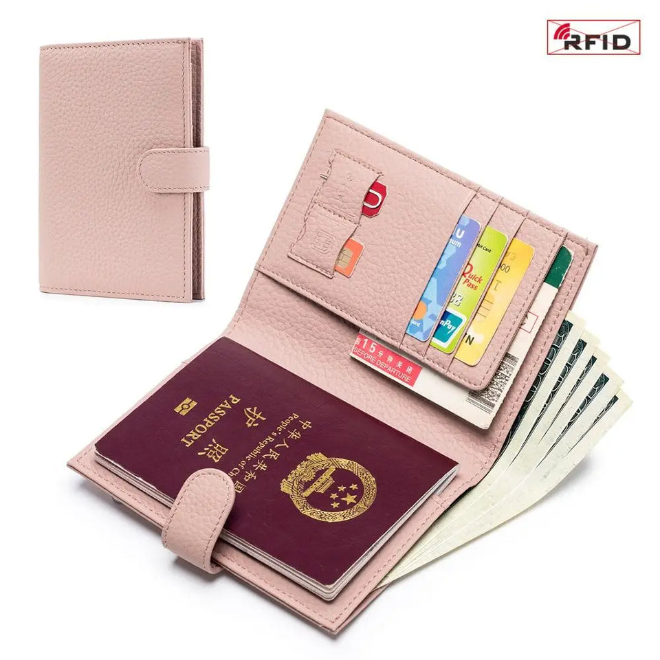 New Solid Color Passport Holder RFID Blocking Ticket Slot Clip Protective Cover Protector Leather Travel Card Bag