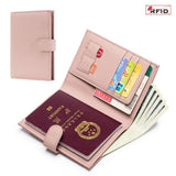 New Solid Color Passport Holder RFID Blocking Ticket Slot Clip Protective Cover Protector Leather Travel Card Bag