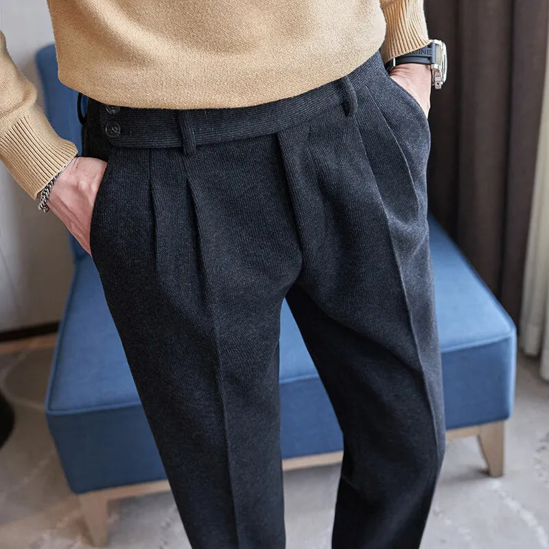 Autumn Winter Neapolitan Trousers Men with 5% Wool Fabric, Coffee Fashionable Simple & Versatile Casual Pants,pantalones Hombre
