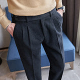 Autumn Winter Neapolitan Trousers Men with 5% Wool Fabric, Coffee Fashionable Simple & Versatile Casual Pants,pantalones Hombre