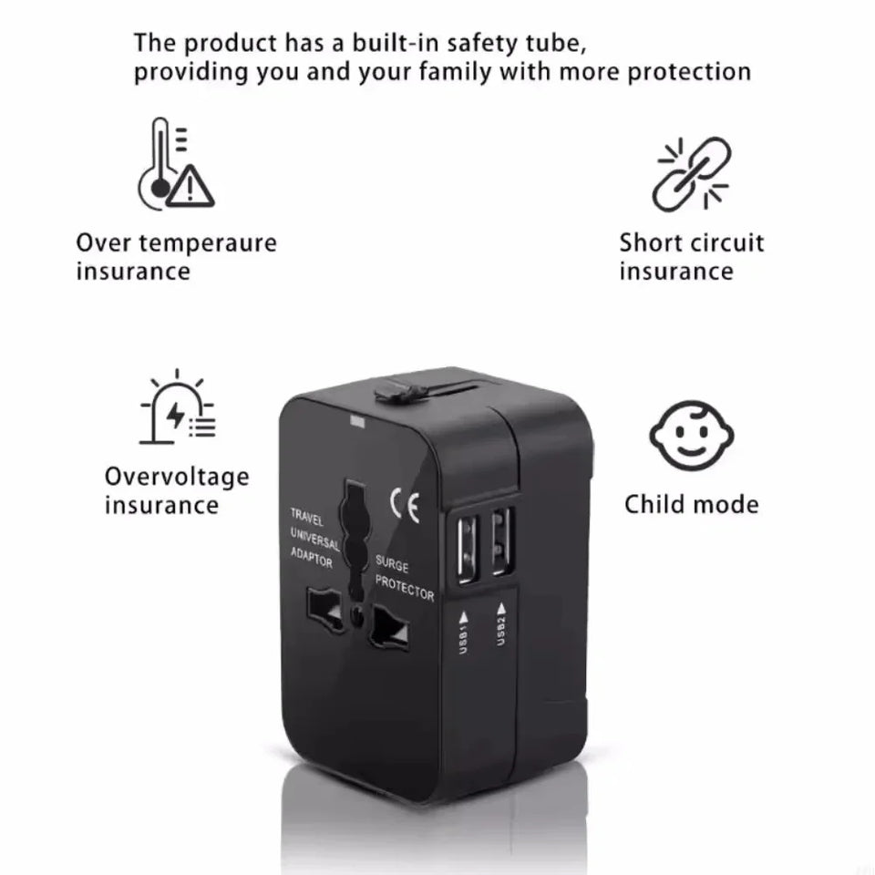 Universal Travel Adapter EU UK US AU AC Power Charger Adapter Global Conversion Plug Dual USB PD Port Travel Conversion Socket