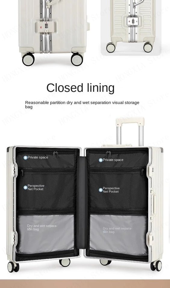 Large Capacity Suitcase 28" 32" Thickened Luggage USB Phone Stand Aluminum Frame Password Trolley Case Travel Wheeled Suitcases