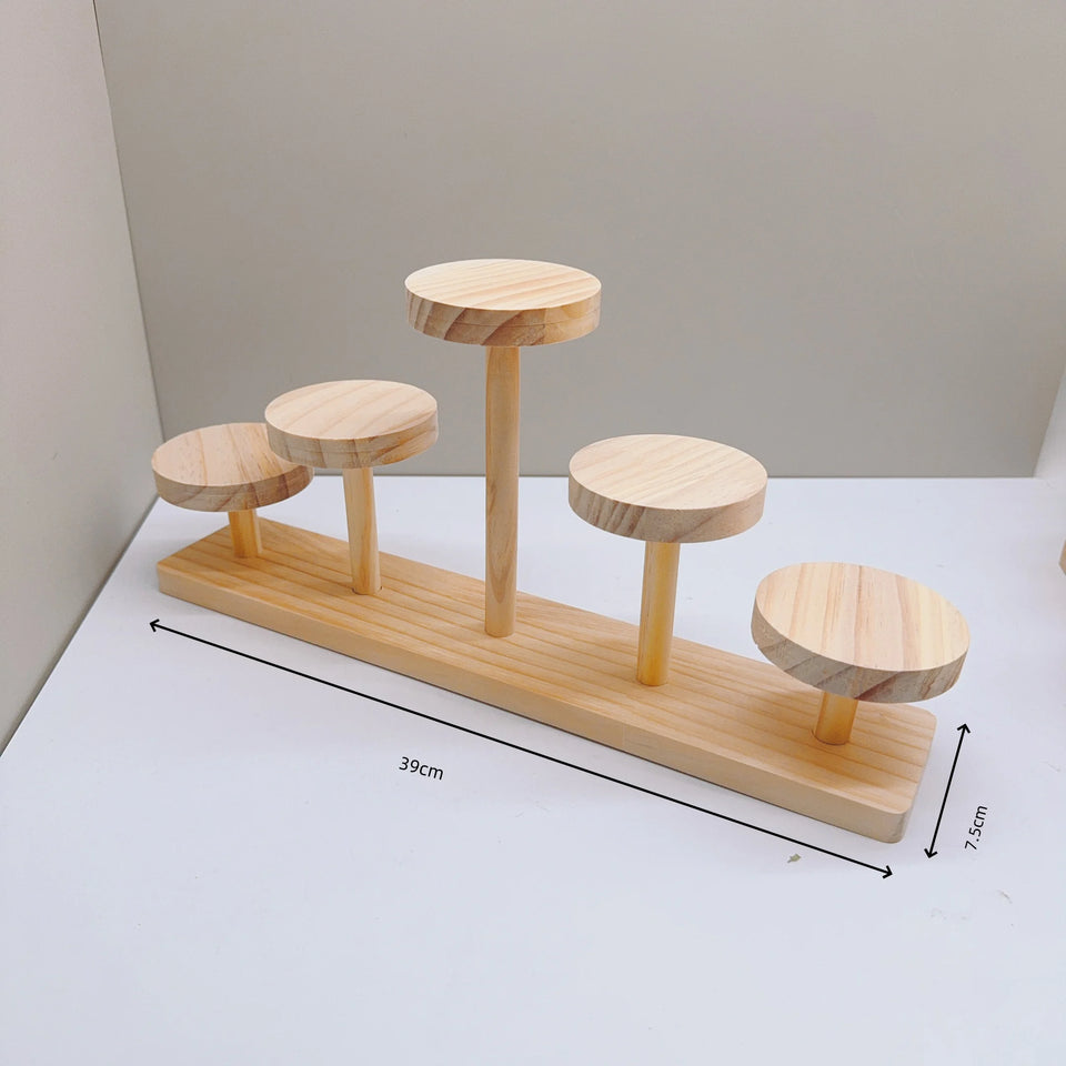 Wooden Ladder Shelf Multi Round Display Stand Storage Rack Solid Versatile Wood Jewelry Display Stand Cosmetics Doll Storage Rac