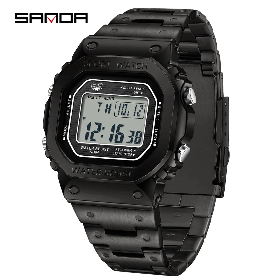SANDA 2162 Men's Electronic Digital Watch Countdown LED Electronic Night Light Sports Waterproof Men's Electronic Watch