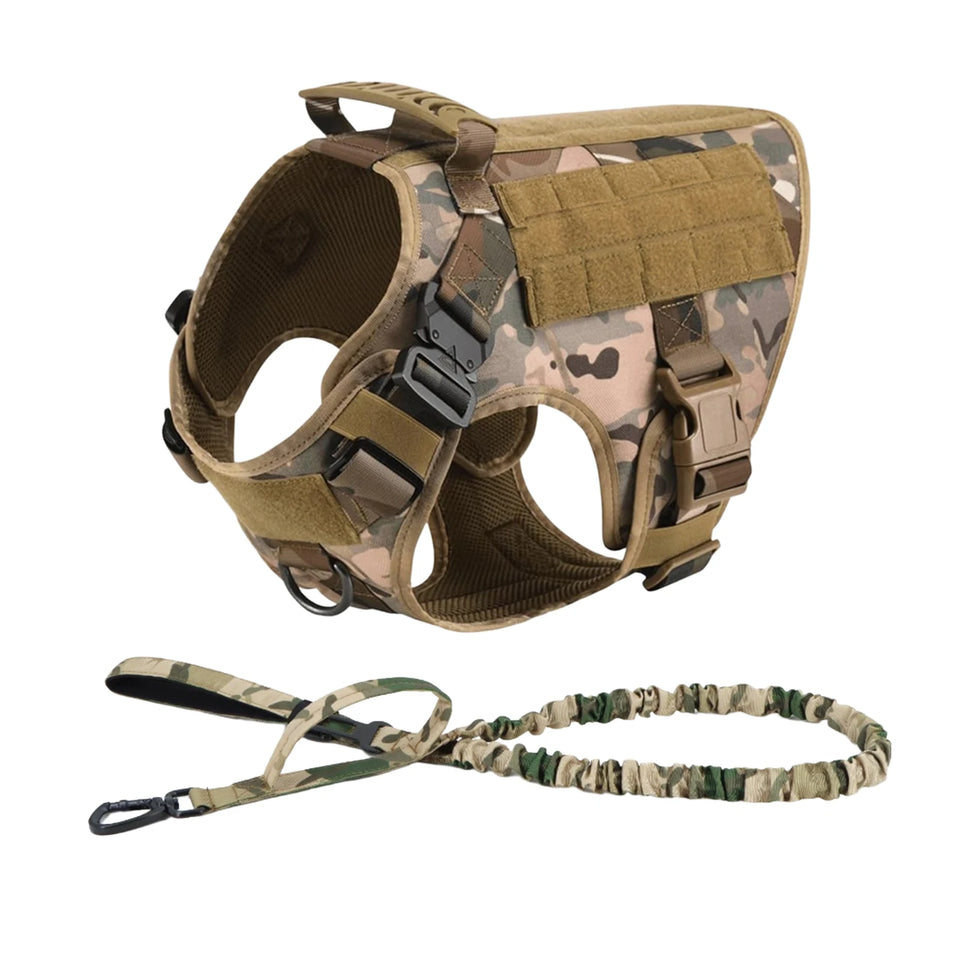 Tactical Dog Harness Collar Leash Molle Pouches For Medium Large Dogs Pet German Shepherd Training Walking Vest Dog Harnesses