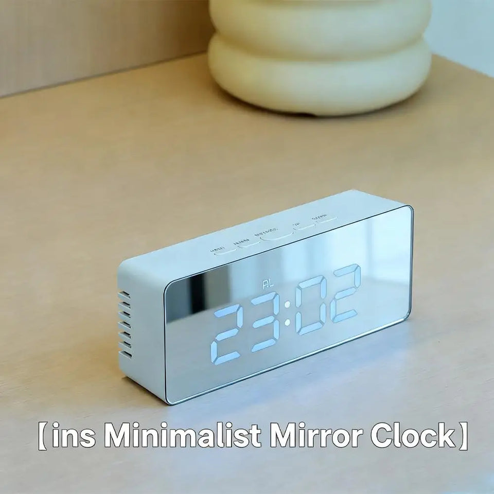 Electronic Mirror LED  Digital Alarm Clock, Temperature Date Display Mini Table Clock for Bedroom Home Office Teens Kids
