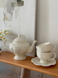 Ceramic European Style Tea Set French Relief Butterfly Flower Palace Pot Black Tea Cup Afternoon Tea Coffee Cup and Plate