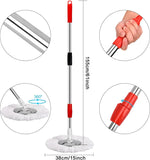 360° Spin Mop Bucket Sets with Wring System in 3 Microfiber Heads, Stainless Steel Basket 61" Extended Handle Floor Cleaning