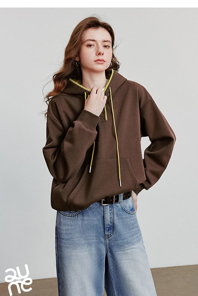 TOYOUTH Women Hoodies Sweatshirt 2025 Autumn New Contrasting Color Embroidery Splicing Hooded Pullover Tops