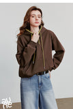 TOYOUTH Women Hoodies Sweatshirt 2025 Autumn New Contrasting Color Embroidery Splicing Hooded Pullover Tops