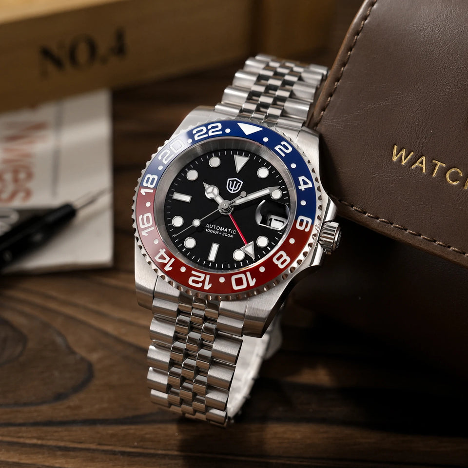 Watchdives WD16760 V2 GMT Watch NH34 Automatic Movement Sapphire Luminous Watches Stainless Steel 300m Waterproof Wristwatch