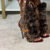 Fur Peep Toe Cross Tied Platform Sandal Boots Sexy Round Toe Thin Heel Zippeer New Arrivals Fashion Women Modern Boors
